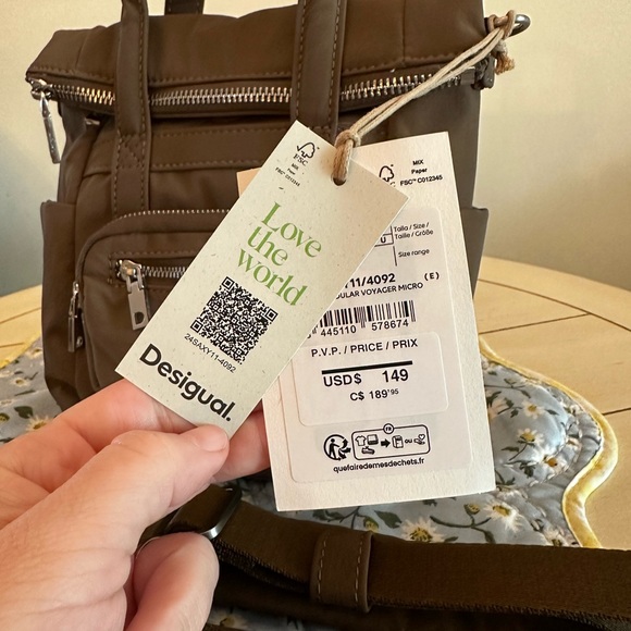 Olive green Desigual mini backpack crossbody zipper purse - Picture 3 of 14